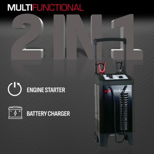 Schumacher Electric Wheeled Battery Charger and Engine Starter, SC1633, 2-in-1, Manual Timer Controlled, 200 Cranking Amps, 12 Volt, 24 Volt, for Car, SUV, Truck, and Marine Batteries - Image 7