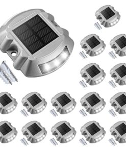 VOLISUN Solar Deck Lights Driveway Dock Lights, 16-Pack Led IP67 Waterproof Outdoor Warning Step Lights for Driveway Sidewalk Garden Pathway Yard(White)