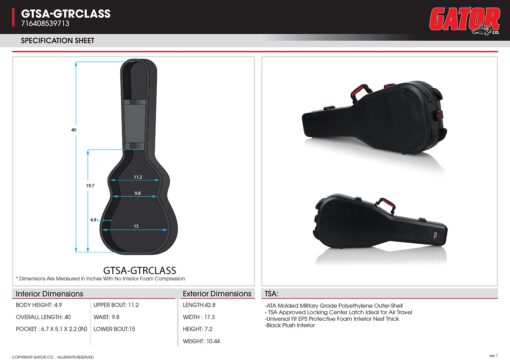 Gator ATA Molded Guitar Case - with TSA latches for Classical Guitars - Image 3