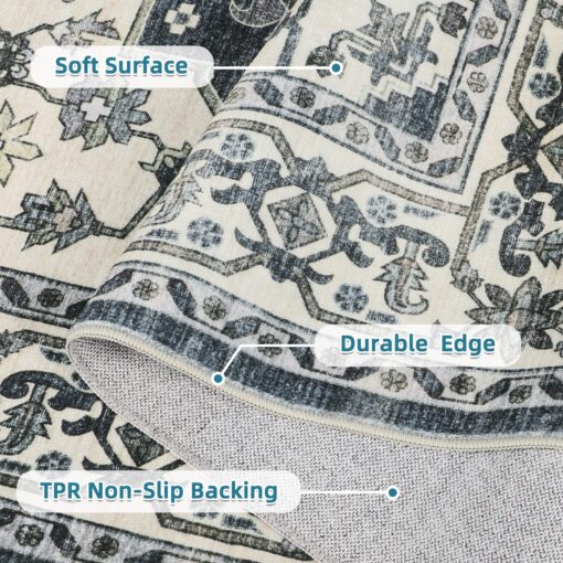 Dripex 9x12 Area Rugs - Stain Resistant Washable Rug Distressed Rugs for Living Room Dining Room Bedroom Anti-Slip Low-Pile and Soft Accent Rug Farmhouse Office Home Decor, Pet & Child Friendly - Image 8