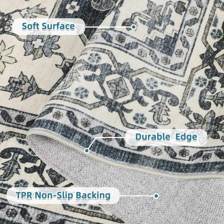 Dripex 9x12 Area Rugs - Stain Resistant Washable Rug Distressed Rugs for Living Room Dining Room Bedroom Anti-Slip Low-Pile and Soft Accent Rug Farmhouse Office Home Decor, Pet & Child Friendly - Image 8