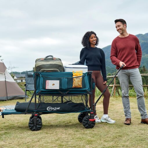 PORTAL 400L Large Capacity Collapsible Double Decker Wagon with Brakes, 450LB Heavy Duty Folding Cart with Tailgate, Foldable Utility Wagons for Camping, Beach, Garden, Sports, Shopping - Image 2