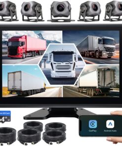 5-Channel 1080P Backup Camera Dash Cam with 10.2'' Monitor Android.11,DVR Recording Back Up Camera for RV/Truck/Van/Trailer/SUV Cars, Car Raido with Wireless CarPlay/Android Auto/BT/FM Radio/WiFi