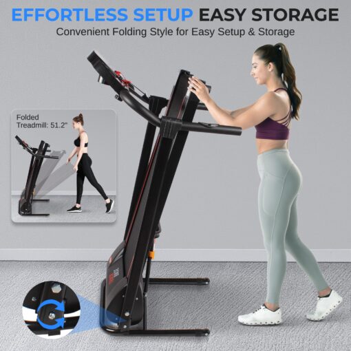 SereneLife Electric Folding Treadmill - Foldable Home Fitness Equipment for Walking & Running, Indoor Home Cardio Machine with Downloadable App, Safety Key, 12 Training Modes, Bluetooth Connectivity - Image 5