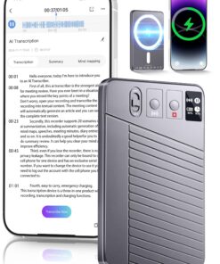 AI Voice Recorder - Record,Transcribe,Charge 3 in 1,Support 107 Languages,Avoid Missing Meeting Highlights,64 GB,ChatGPT Driven AI Summarization,App Control,Mind Mapping,Bluetooth Distance 50ft