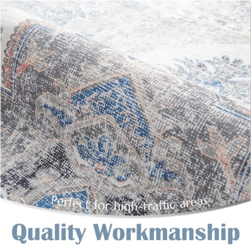 jinchan Washable Large Area Rug 8x10 Accent Rug for Living Room Grey Vintage Floor Mat Soft Printed Distressed Carpet Non Slip Floor Cover for Kitchen Bedroom Dining Room - Image 2