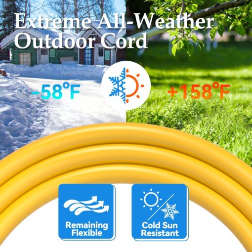 BBOUNDER 300 FT Super Size Outdoor Extension Cord Waterproof, 12/3 SJTW Heavy Duty 15A 1875W, Flexible 100% Copper 3 Prong Cords for Commercial Use and High Power Appliance, Yellow - Image 8