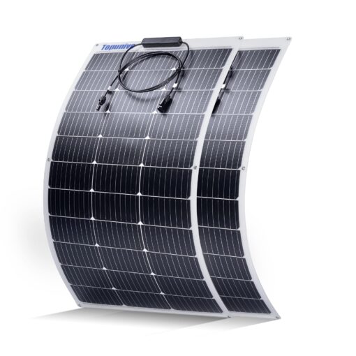 Topunive 2PCS 100W 12V Flexible Solar Panel 9BB Monocrystalline Cell 12 Volt Semi-Flexible for Marine RV Trailer Boat Cabin Van Car Uneven Surfaces 12V 24V Battery Charge