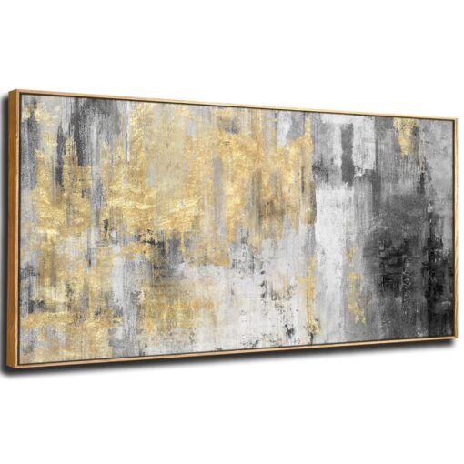 Black and Gold Wall Decor Abstract Wall Art Living Room Decor Wall Art Framed Artwork Wall Art for Men Modern Artwork for Home Kitchen 24x48 In