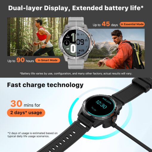 Ticwatch Atlas Smartwatch for Men Android Wear OS Smart Watch Outdoor 90 Hrs Battery 110+ Workout Modes Heat Map Fall Detection Health Fitness Tracker 5ATM GPS Compass Android Compatible Only - Image 4