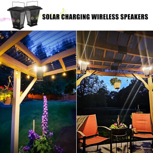 pohopa Bluetooth Speakers Waterproof, Solar Powered 2 Packs True Wireless Stereo Sound 20W Auto Dual Pairing Indoor Outdoor Speakers with 20 Piece Sound Responsive Colored LED Lights, Richer Bass - Image 4