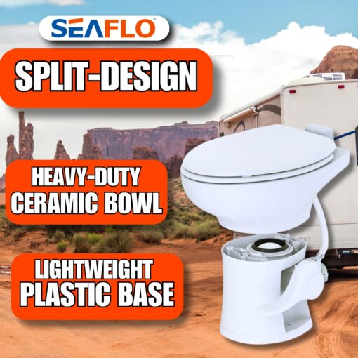 SEAFLO Residential Height Camper/RV Toilet with Elongated Ceramic Bowl, 19” Standard Height, Gravity Flush System, Foot Pedal Operation, Soft Close Seat, 4-Year Warranty - Image 8