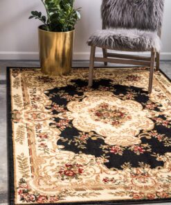 Unique Loom Versailles Collection Traditional Classic Medallion Motif Area Rug (9' 0 x 12' 0 Rectangular, Black/ Ivory)