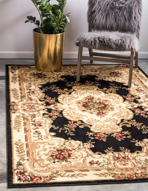 Unique Loom Versailles Collection Traditional Classic Medallion Motif Area Rug (9' 0 x 12' 0 Rectangular, Black/ Ivory)