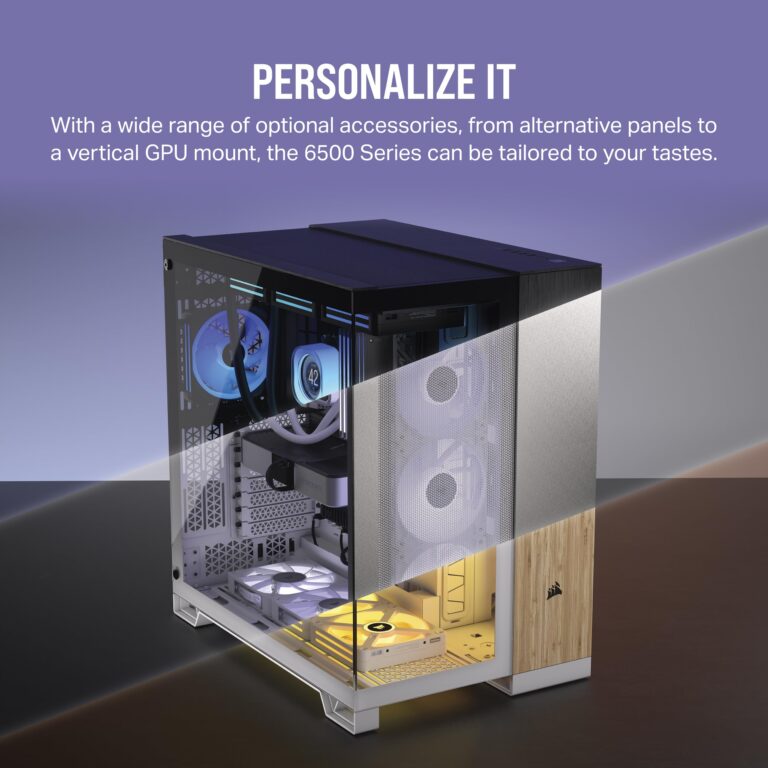 CORSAIR iCUE LINK 6500X RGB Mid-Tower ATX Dual Chamber PC Case – Panoramic Tempered Glass - Reverse Connection Motherboard Compatible -– 3x CORSAIR RX120 RGB Fans Included – White - Image 3