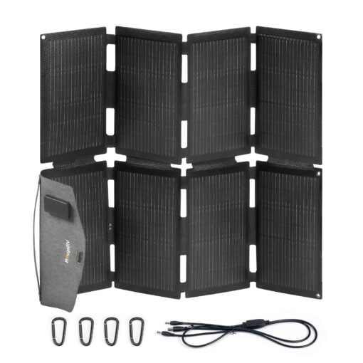 BougeRV 100 Watt Fiberglass Portable Solar Panel for JuiceGo 240Wh Power Station, Foldable Solar Cell Solar Charger with USB Outputs for Phones,Ultra-Fast Charging for Outdoor, Camping, Hiking