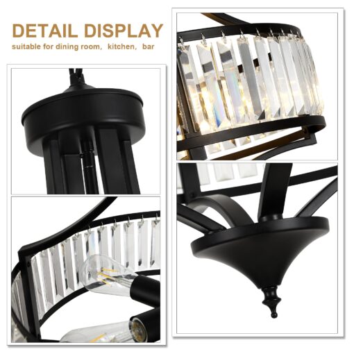 CNRATYE 20" Modern Farmhouse Crystal Chandeliers for Dining Room, 5-Light Black Antique Pendant Chandelier, Contemporary Hanging Light Fixture for Living Room Bedroom Foyer Kitchen Island Entryway - Image 2
