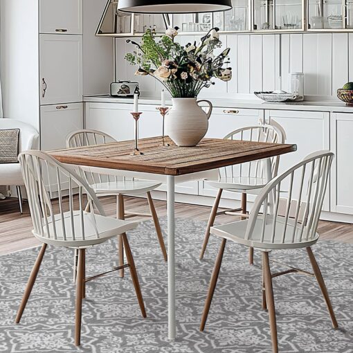 jinchan Boho Area Rug 8x10 Moroccan Washable Rug Indoor Floor Cover Accent Carpet Floral Tile Print Mat Soft Non Slip Carpet for Kitchen Living Room Bedroom Dining Room Farmhouse Decor Grey - Image 2