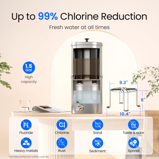 Waterdrop 1.5 Gallons Gravity-fed Water Filter System, NSF/ANSI 42&372 Standard, Stainless-Steel Travel System with 4 Filters, Metal Spigot and Stand, Reduces Up to 99% Chlorine-King Tank Series - Image 7
