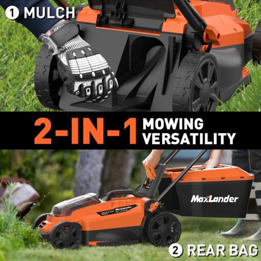 Maxlander Lawn Mowers, 13Inch Electric Lawn Mower Cordless, 20V 2-in-1 Battery Powered Lawn Mower with Brushless Motor, 5-Position Height Adjustment, Battery and Charger Included - Image 5