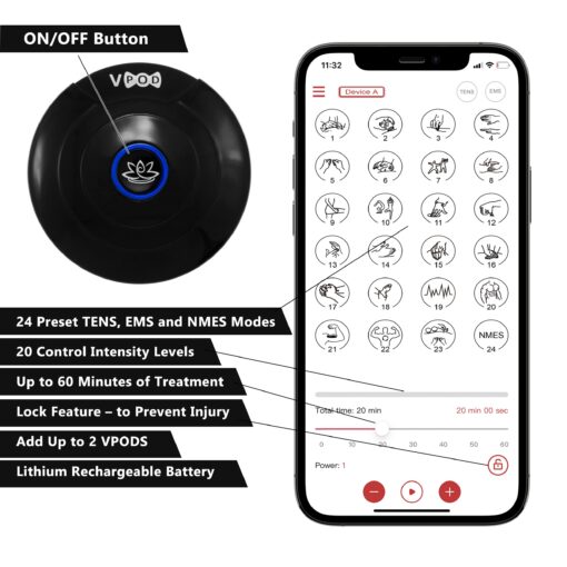 Massage Therapy Concepts VPOD Deluxe Wireless TENS Unit - EMS Muscle Stimulator for Pain Relief Therapy, 24 Modes - TENS Massager Stimulation Machine for Sciatica, Back, Neck, Nerve - FSA/HSA Eligible - Image 6