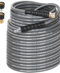 YAMATIC Non Marking 3/8" Pressure Washer Hose 150FT 4200 PSI, Kink Resistant Swivel 3/8" Quick Connect, Rubber Steel Braided Wear Resistant Industry Grade for Hot/Cold Water Gas Power Washer