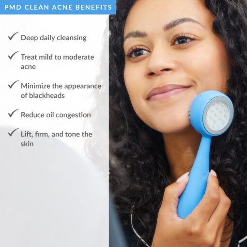 PMD Beauty Facial Cleansing Brush - Smart Silicone Brush with Blue Light Treatment - SonicGlow Vibration - Waterproof Device for Acne - Image 13