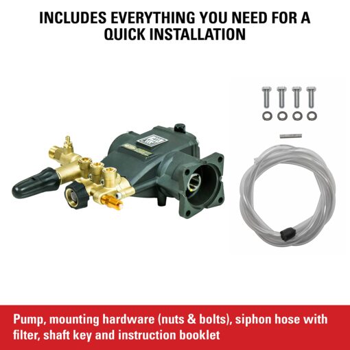 AAA 90036 Horizontal Triplex Plunger Replacement Pressure Washer Pump Kit, 3200 PSI, 2.8 GPM, 3/4" Shaft, Includes Hardware and Siphon Tube, for Industrial Gas Powered Machines, Black - Image 4
