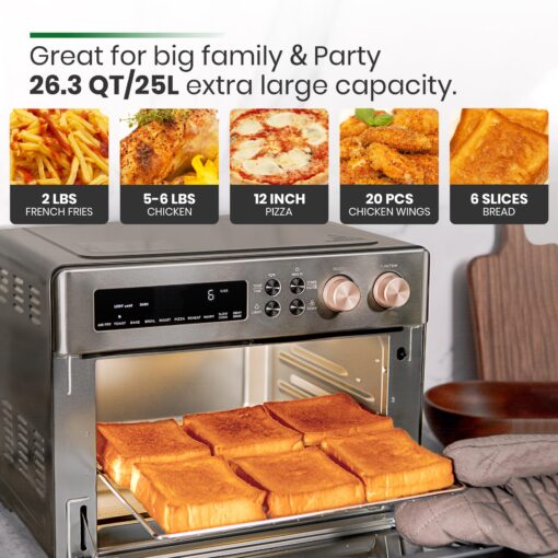 VAL CUCINA Infrared Heating Air Fryer Toaster Oven, Extra Large Countertop Convection Oven 10-in-1 Combo, 6-Slice Toast, Enamel Baking Pan Easy Clean with Recipe Book, Black Matte Stainless Steel - Image 7
