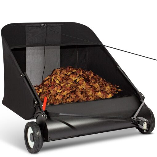 Suchtale Upgrade 42-inch Tow Lawn Sweeper for Leaves & Grass,21cu.Ft. Leaf Collector with Large Capacity,Adjustable Sweeping Height for Yard,Lawn,Farm,Sidewalk,Yard Sweeper,4 Spinning Brushes
