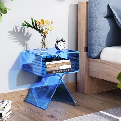 solaround Acrylic Nightstand Side Table Modern Design Clear Home Decor Display End Table for Living Room (Blue) - Image 3
