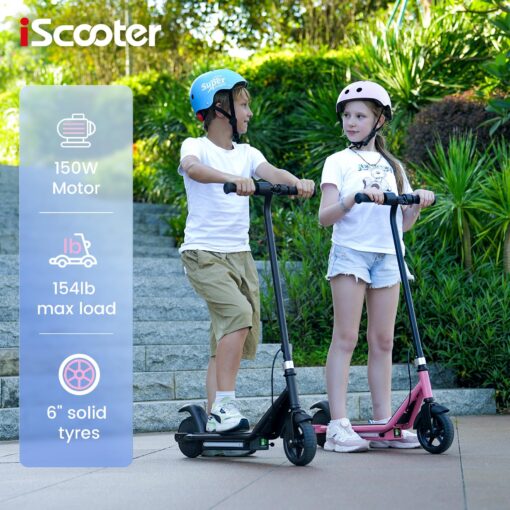 iScooter IK3 Electric Scooter for Kids Ages 6-12, 150W Motor, LED Display, 3 speeds Adjustable, Colorful Lights, Double Brake, Kids Electric Scooter with Magnetic Charging, Light Pink (Black) - Image 7