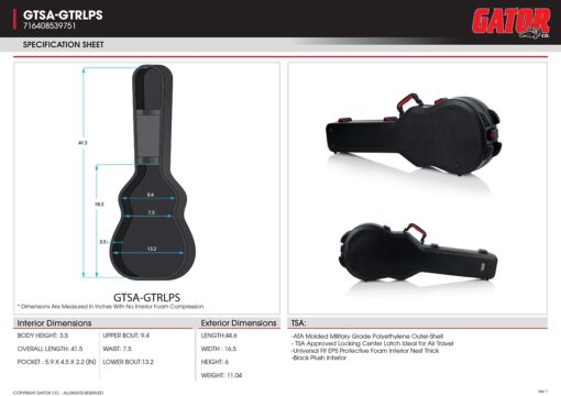 Gator ATA Molded Guitar Case - w/TSA latches for Single Cutaway Electric Guitars - Image 3