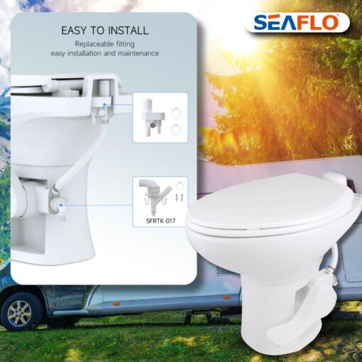 SEAFLO Residential Height Camper/RV Toilet with Elongated Ceramic Bowl, 19” Standard Height, Gravity Flush System, Foot Pedal Operation, Soft Close Seat, 4-Year Warranty - Image 3
