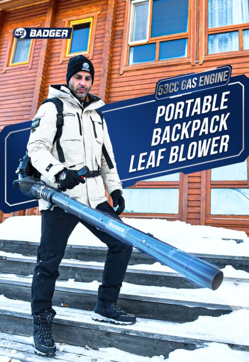WILD BADGER POWER Leaf Blower Backpack, 53cc Gas Powered Strong Air Flow 559CFM 174MPH, Light Weight 19.6lbs, Ideal for Leaf, Sand, Gravel, Snow, Yard and Driveway - Image 7