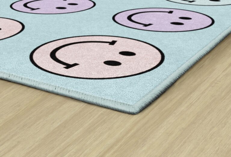 Flagship Carpets Schoolgirl Style Pastel Rainbow Smileys Criss-Cross Applesauce Educational Area Rug for Kids Room, Children's Classroom for Teaching and Playroom, 7'6" x 12', Multi, Seats 28 - Image 5