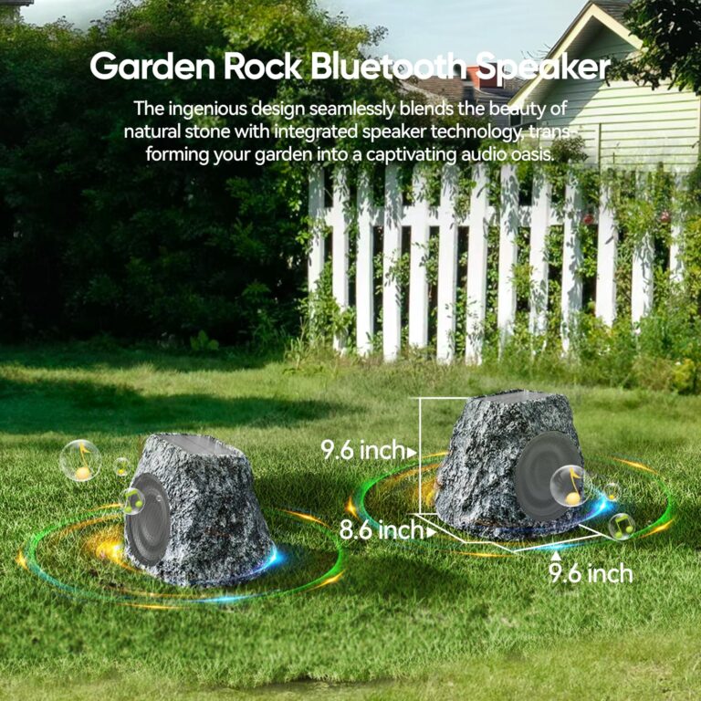 Outdoor Rock Speaker 60W Deep Bass Multi-Sync up to 100 Speakers Auto-Pairing, IPX7 Waterproof Solar-Powered Bluetooth Speaker Perfect for Pool, Garden, Patio, Ideal for Music Entertainers - 2 Pack - Image 6