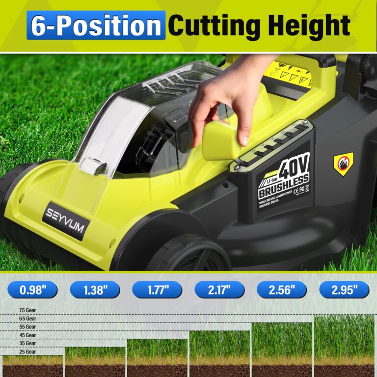 SEYVUM 40V 16-inch Cordless Lawn Mower with 45L Grass Collection Bag, 6 Position Height Adjustment Electric Lawn Mower, 2 x 20V 4.0Ah Battery Powered Push Lawnmower, 2.4A Fast Charger Included - Image 5