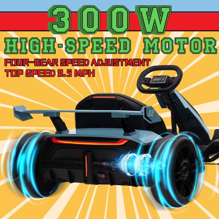 Kerry Yoo Go Kart Electric Drift Kart Car with Adjustable Seat, 24V Outdoor Ride on Toy with 4 Speed Mode, Crazy Cart for Kids 6-12 Years Old，Fast 300W Motor，8.5 MPH, LED Lights, Bluetooth - Blue - Image 5