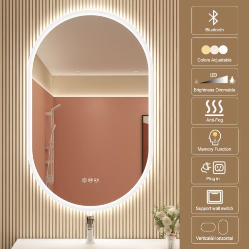 STARLEAD 24"x36" LED-Bathroom-Mirror-with-Lights, Wall-Mounted with Bluetooth Speaker, Anti-Fog, 3 Color Temperature, Dimmable Brightness, Waterproof, Tempered Glass, Frontlit & Backlit, Oval - Image 2