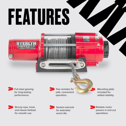 Stealth Winches UTV ATV 4500lb Winch, 12 Volt Electric Winch with 2 Wireless remotes and Synthetic Rope, Perfect for Towing Truck Boat Trailer Winch, Portable Winch 12v, Weatherproof, Mounting Plate - Image 8