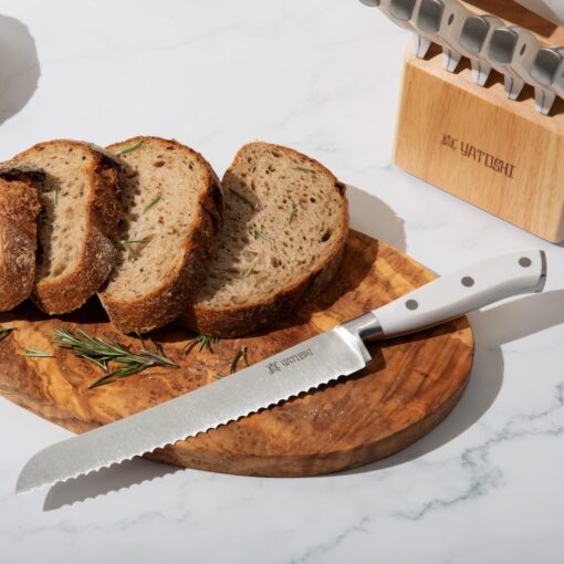 Yatoshi 15 Piece White Knife Block Set - Pro Kitchen Knife Set Ultra Sharp High Carbon Stainless Steel with Ergonomic Handle - Image 7