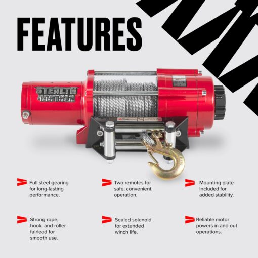 Stealth Winches 4500lb UTV ATV Winch, 12 Volt Electric Winch with 2 Wireless remotes and Steel Rope, Perfect for Towing Boat Trailer Winch, Portable Winch 12v, Roller Fairlead & Mounting Plate - Image 8