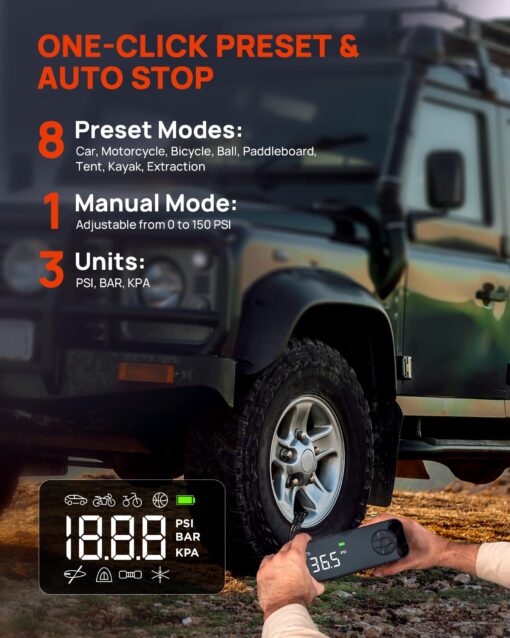 WindGallop Paddle Board Pump Tire Inflator Portable Air Compressor 150PSI, 4X Faster Electric Air Compressor 9 Pump Modes, All-in-One Auto Air Pump for Car Tires Motor Bike Ball SUP Tent Kayak Float - Image 6