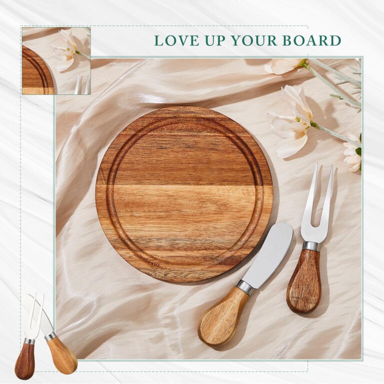 Maxcheck 50 Sets Bridal Shower Baby Prizes Cheese Board Set Wood Round Mini Charcuterie Board with Knives and Forks Bulk Thank You Tags with Bridal Shower Gift Box for Guests Wedding Party (Acacia) - Image 4