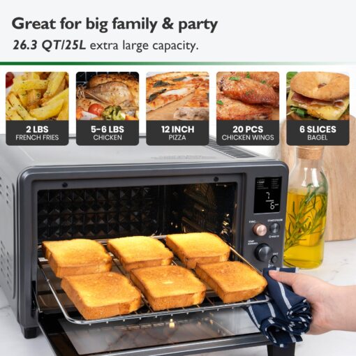 VAL CUCINA Infrared Heating Air Fryer Toaster Oven Combo, with Non-toxic Enamel-coated Interior, Extra Large Countertop Convection Oven 10-in-1 Combo, 6-Slice Toast, Enamel Baking Pan Easy Clean - Image 5
