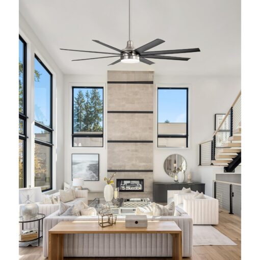 Breezary 65" Large Ceiling Fans with Lights and Remote, 8-Blade, Reversible DC Motor, 6-Speed, Timer, Industrial Ceiling Fans with Led Light Chandelier for Bedroom Office (Satin Nickel & Black) - Image 2