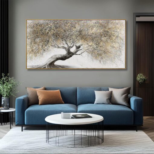 Tree Pictures Wall Decor Gold Canvas Paintings Plant Pictures Wall Art 24"x48" Landscape Decorative Prints for Bedroom Office - Image 2