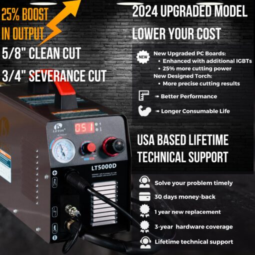 LOTOS LT5000D Plasma Cutter, 2024 Upgraded 5/8 inch 16mm Clean Cut 3/4 inch 20mm Severance Cut 50A Plasma Metal Cutter Machine, Plasma Cutting Equipment, Dual Voltage 120V or 240V, Brown - Image 8