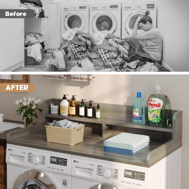 Corbyles 2-Tier Washer Dryer Countertop with 2.75"H Edge Rails, 54" W x 27.55" D Laundry Countertop for Folding Clothes, Washer and Dryer Topper with Non-Slip Pad (Stripe Gray) - Image 4